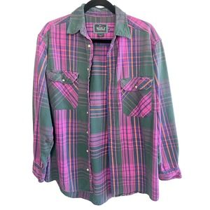 VTG 90s Woolrich Flannel Shirt Men's M Pink Green Plaid 100% Cotton Well Worn